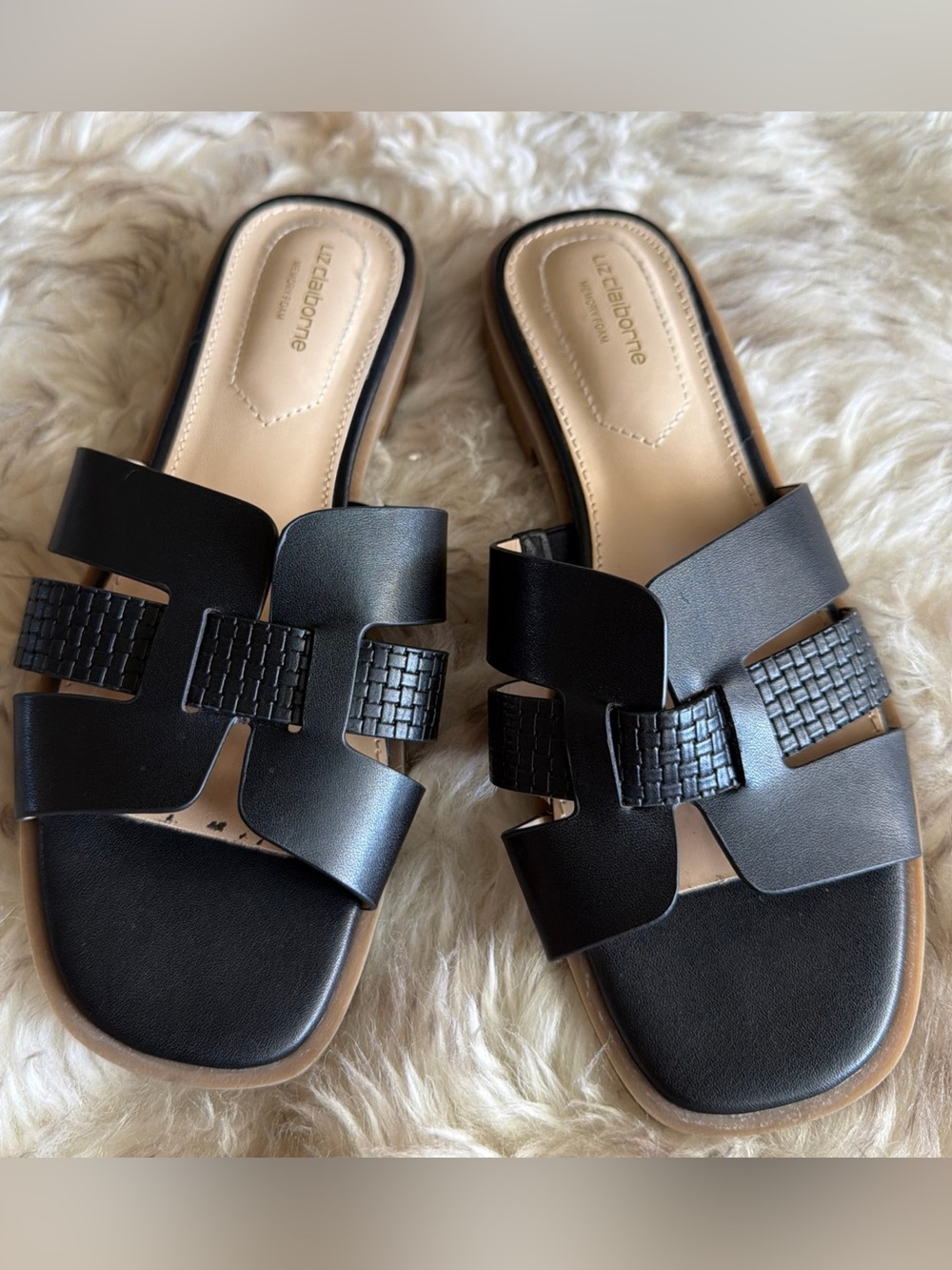Liz claiborne Mersey Mule Memory Foam Slides Black 6.5 Sandals Shoes Low Heel